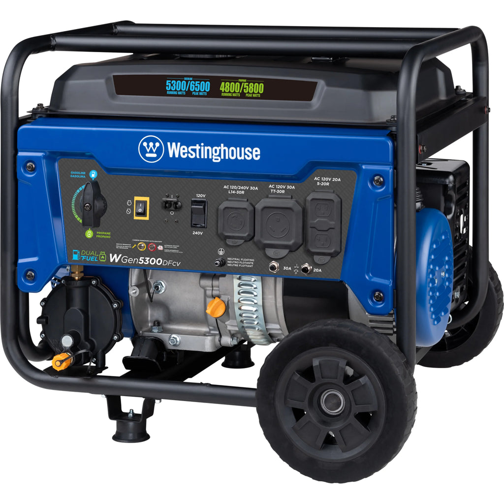 6500 Peak Watt Dual Fuel Portable Generator with CO Sensor and Wheel Kit I631097