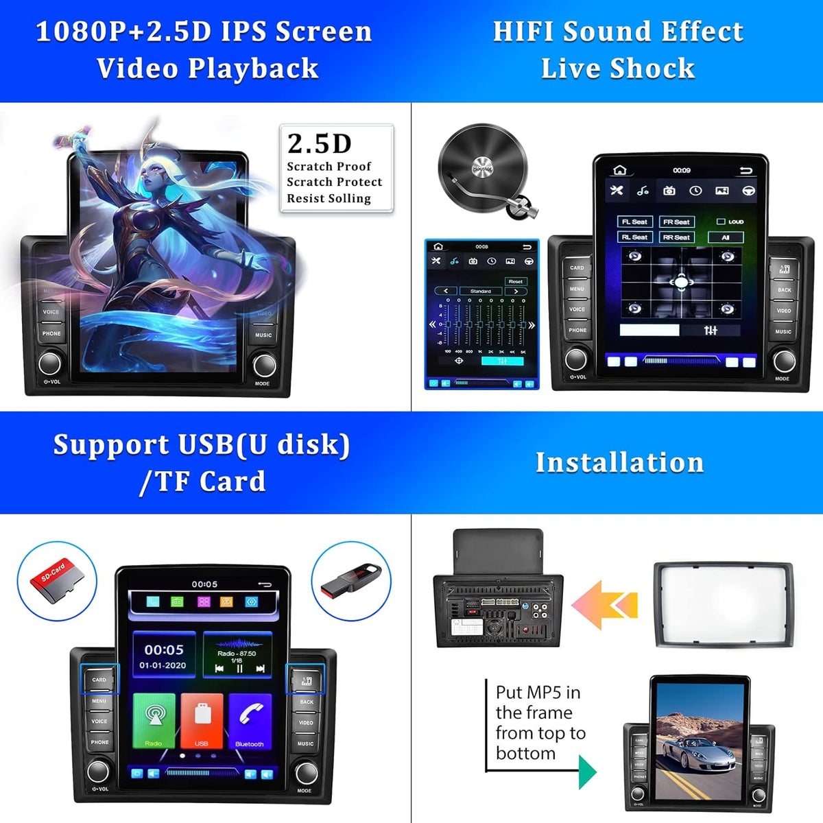 Double Din Car Stereo with Bluetooth and Backup Camera M80576