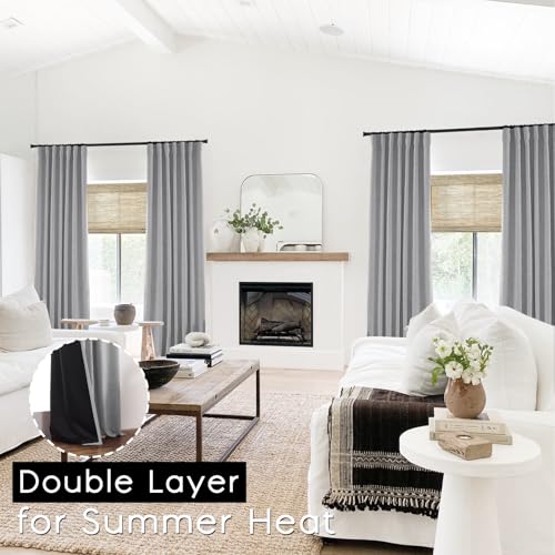 Seafoam Sea Green Grey 96in Long Linen Blackout Curtains 2 Panels O21919