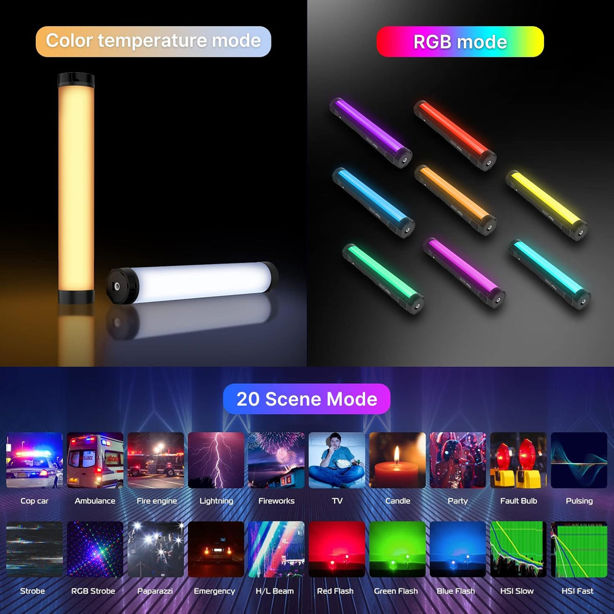 RGB Light Wand 2500-9000K Dimmable CRI 95+ Magnetic Attraction Pack of 2 T279
