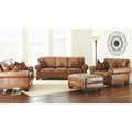 Camel Top-Grain Leather Accent Chair with Toss Pillows N3516