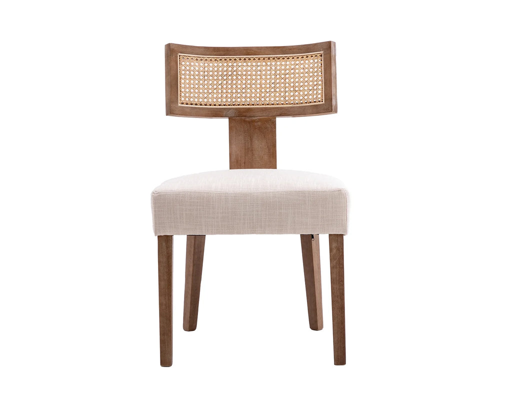 Beige Rattan Backrest Linen Upholstered Solid Wood Dining Chairs Set of 2 B1714