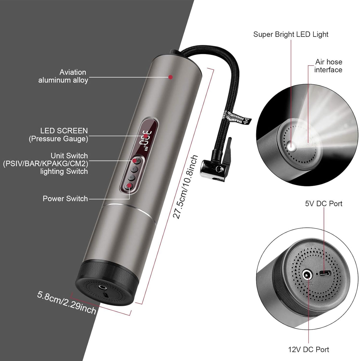6600mAh Cordless Tire Inflator Air Compressor S3487