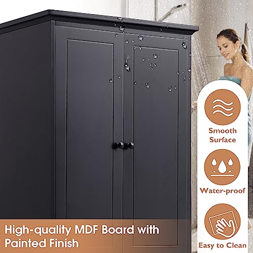 68.1" Tall Storage Cabinet with 2 Doors and 4 Drawers, Adjustable Shelf, MDF Board with Painted Finish, Solid Wood Frame (Black) G271975
