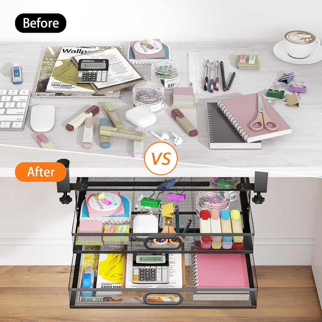 Under Desk 2 Drawer Metal Drawer Organizer Large 15.6x12x4.7 Inches L850590