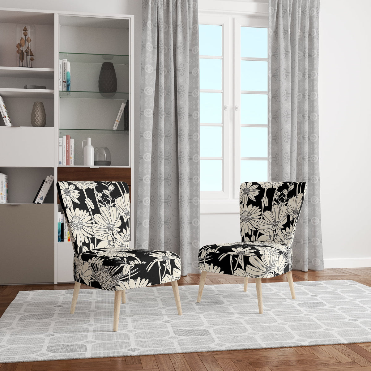 Upholstered Patterned Accent Chair and Arm Chair Y239509