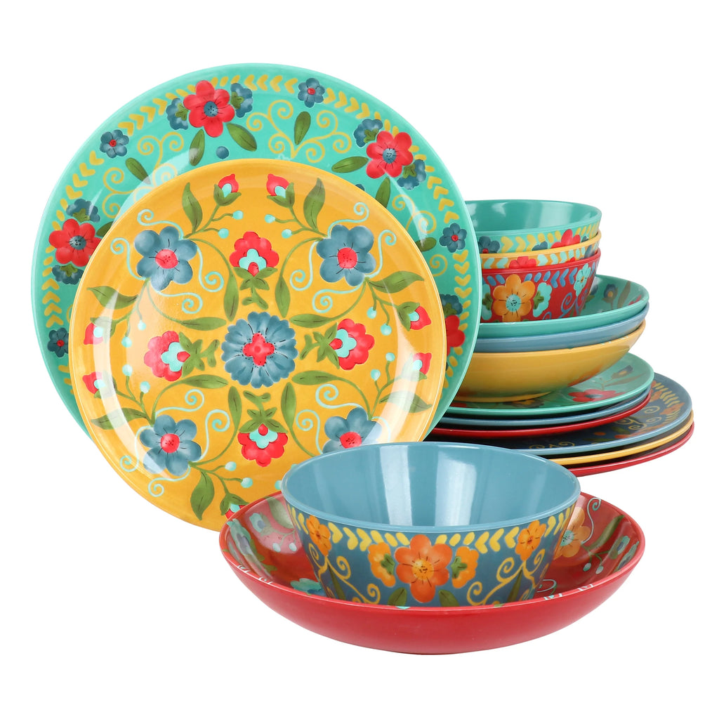 16 Piece Floral Round Melamine Dinnerware Set C831167