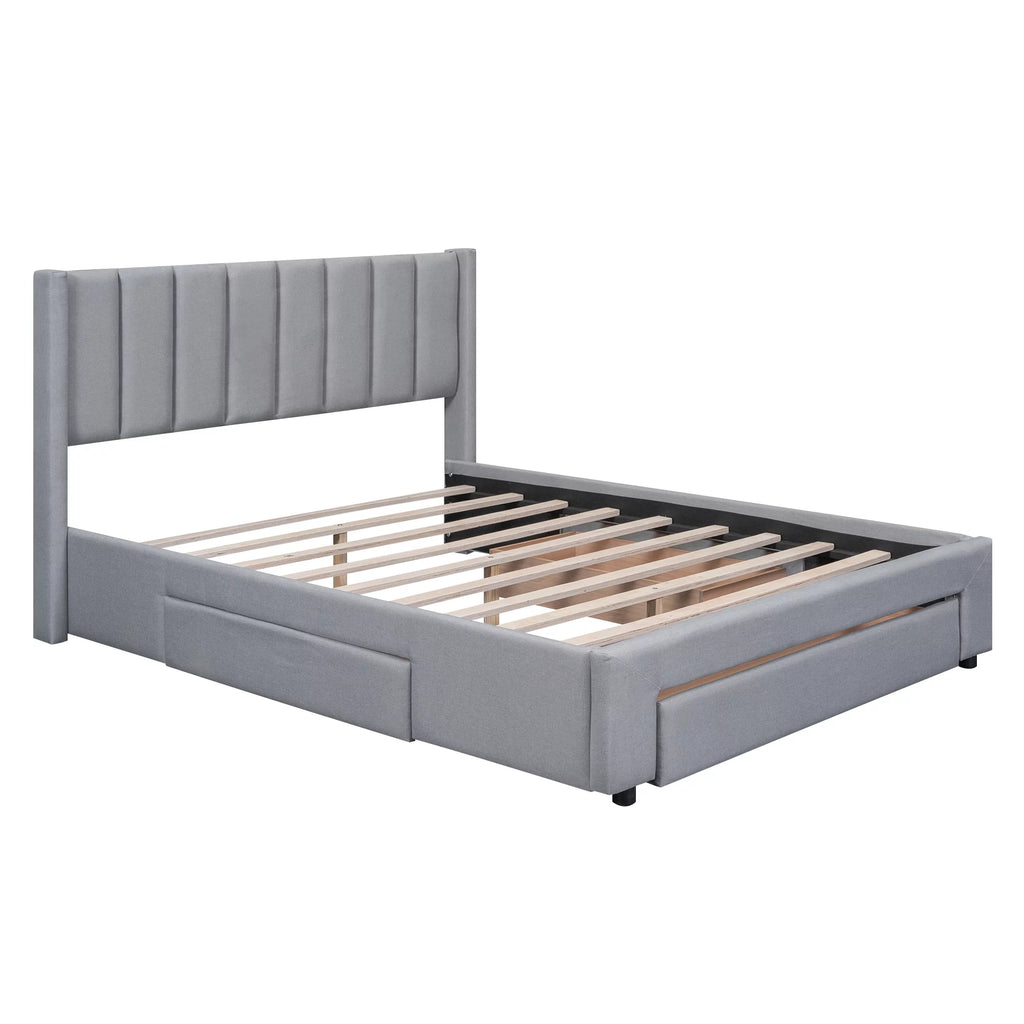 Queen Size Upholstery Platform Bed with Three Storage Drawers M655