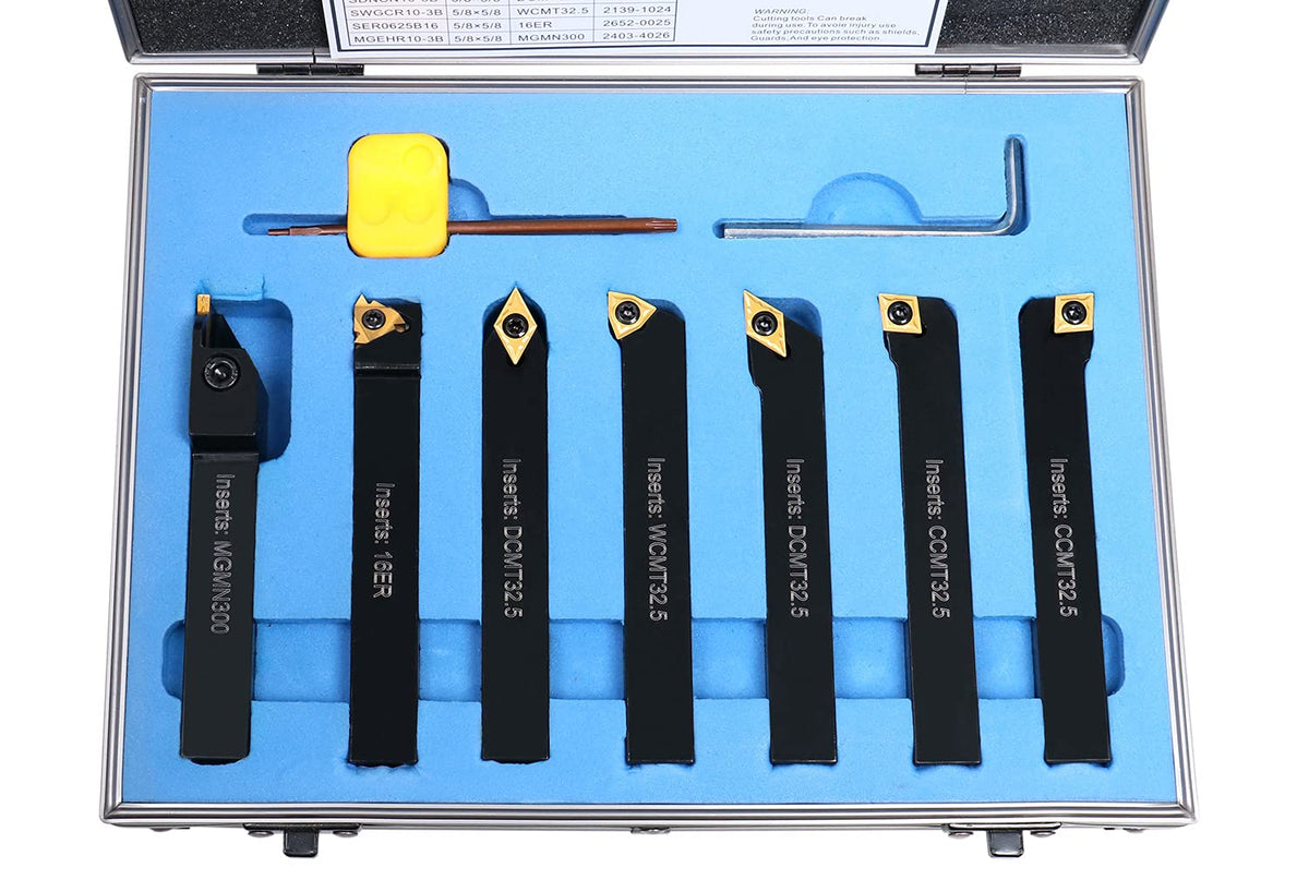 5/8'' Shank 7 Pc Indexable Carbide Turning Tool Set I80234