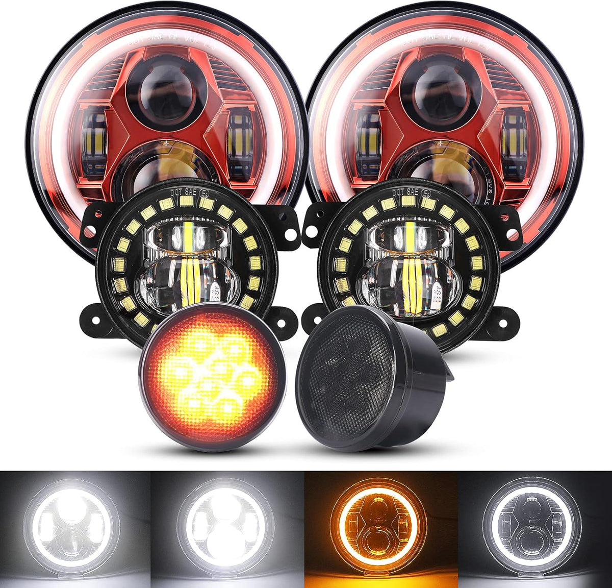 7'' LED Headlights, 4'' LED Fog Lights, Yellow LED Turn Signal Light H928305