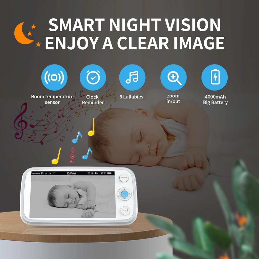 Baby Monitor with Camera and Audio, 720P HD Display, Night Vision, 2-Way Audio Q3992