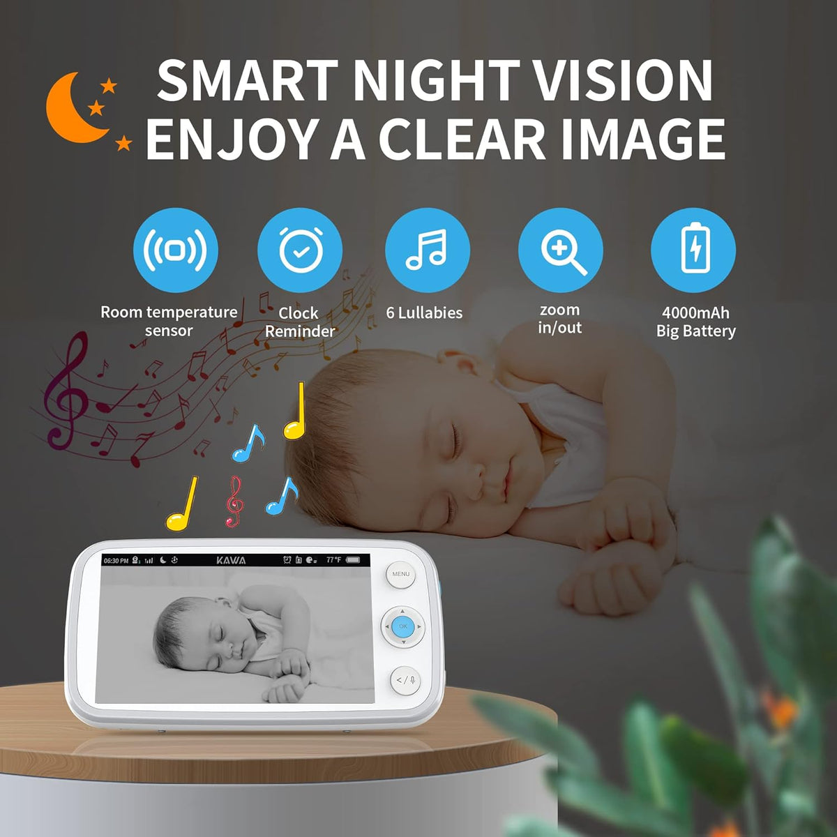 Baby Monitor with Camera and Audio, 720P HD Display, Night Vision, 2-Way Audio Q3992