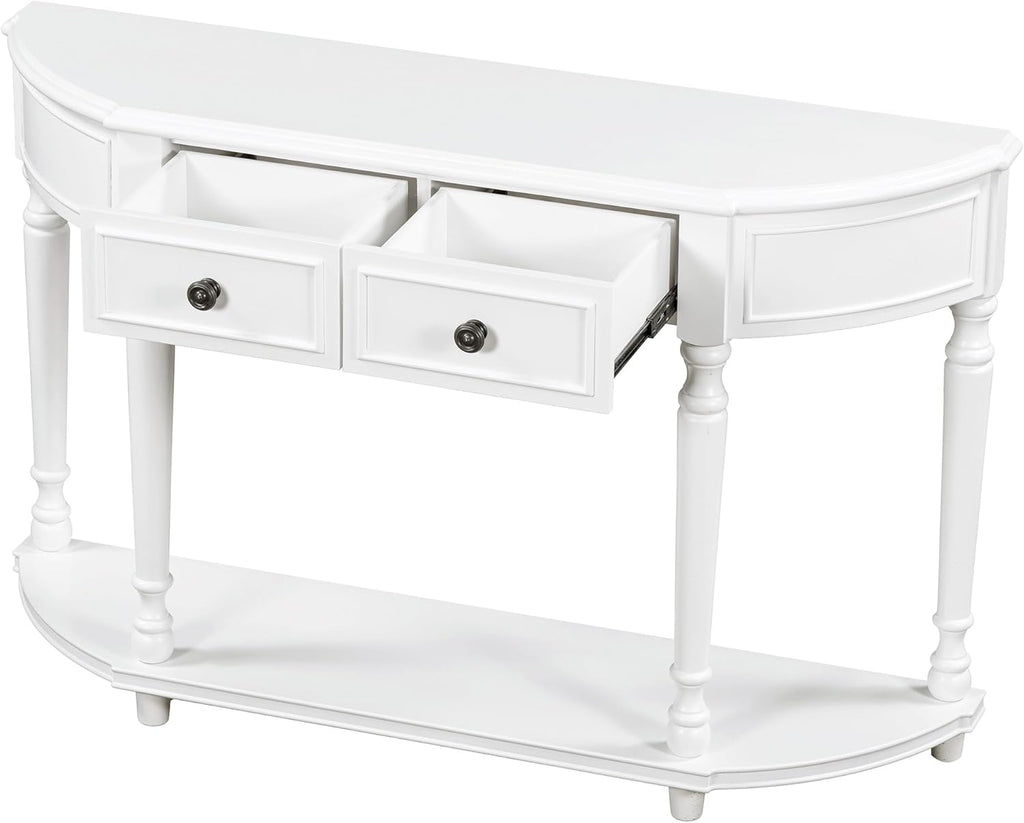 White Solid Wood Storage Cabinet with 2 Drawers and Open Shelf U453091