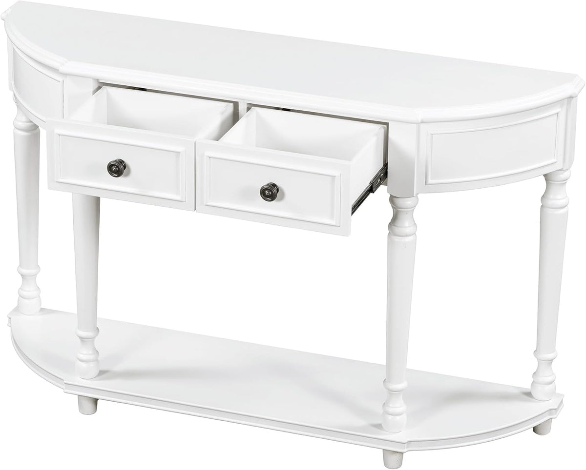 White Solid Wood Storage Cabinet with 2 Drawers and Open Shelf U453091