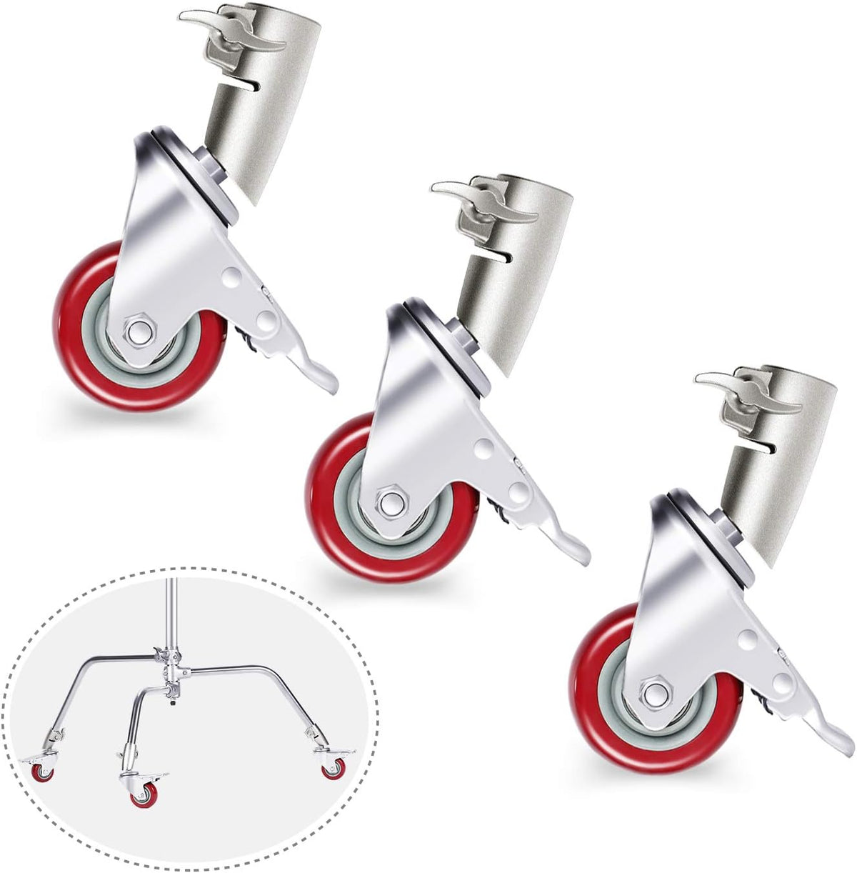 3 Packs Swivel Caster Wheels Set with 75mm Diameter Metal Construction K134314