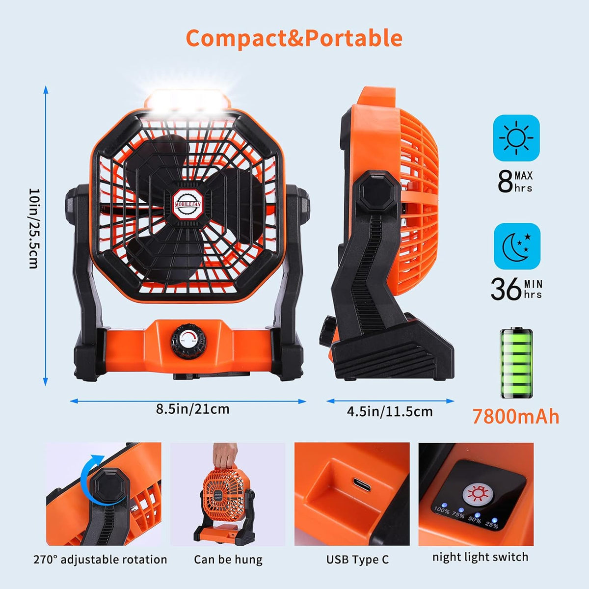 Outdoor Camping Fan with LED Lantern, USB Rechargeable X661251