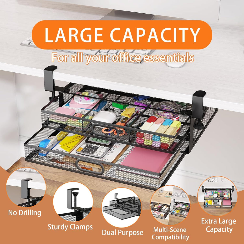Under Desk 2 Drawer Metal Drawer Organizer Large 15.6x12x4.7 Inches L850590