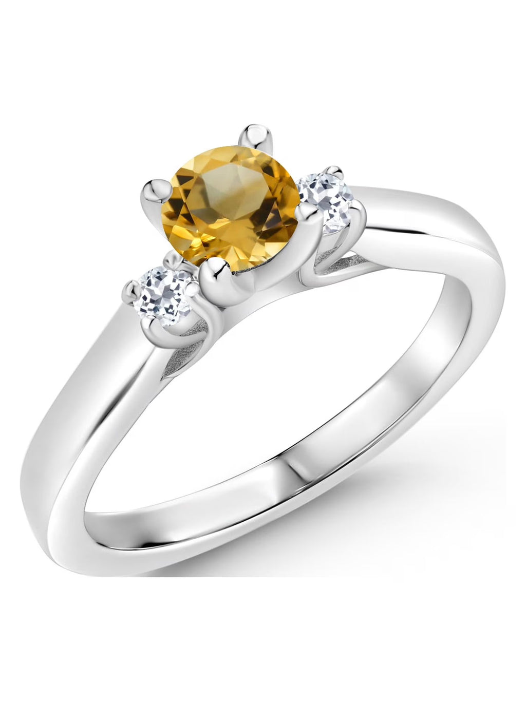 925 Sterling Silver Citrine and White Topaz 3-Stone Engagement Ring W844593