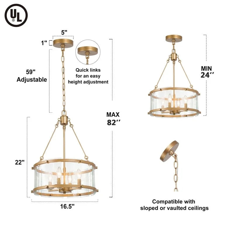Mid-century Modern 4-light Drum Chandelier Seeded Glass Fixture B28438