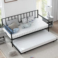 Black Metal Twin Daybed Frame with Slat Support and Guardrails V78787