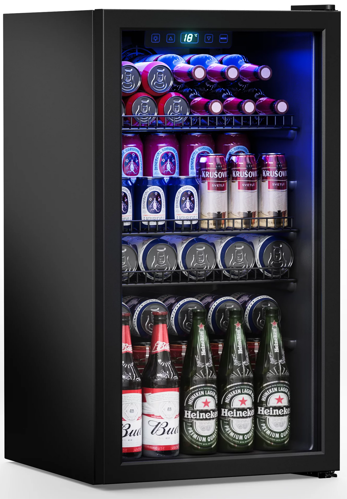 100 Can Beverage Refrigerator Cooler 2.47 Cu.ft Mini Fridge with Glass Door & Adjustable Shelves K403