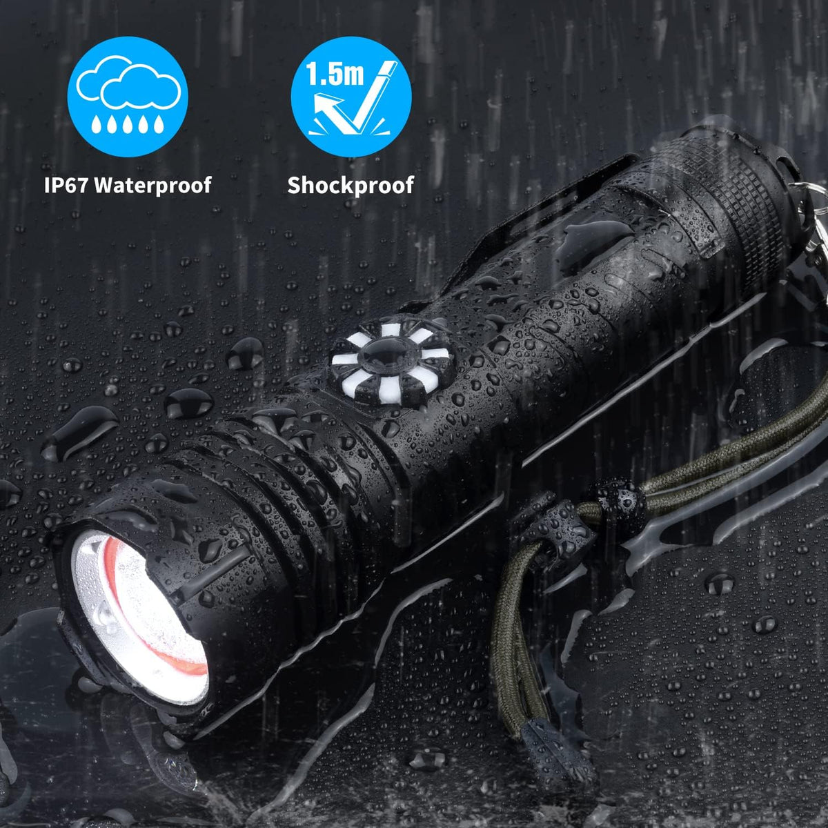 Rechargeable Tactical Flashlight, 100000 Lumens, Waterproof, Zoomable I109805