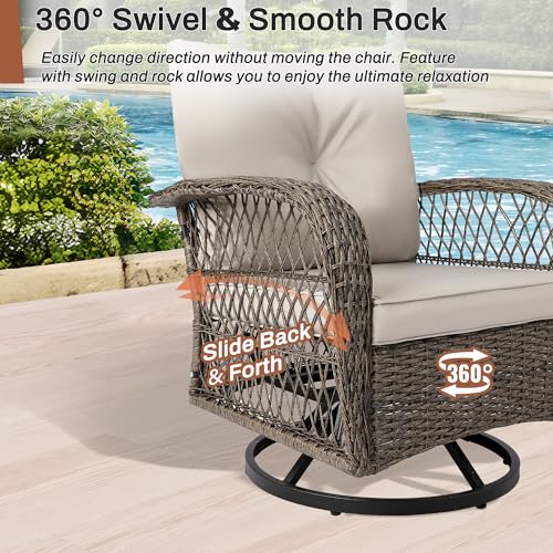 6 Pieces Patio Furniture Set Wicker Sofa with Swivel Rocking Chairs Ottoman Coffee Table Gray W59235