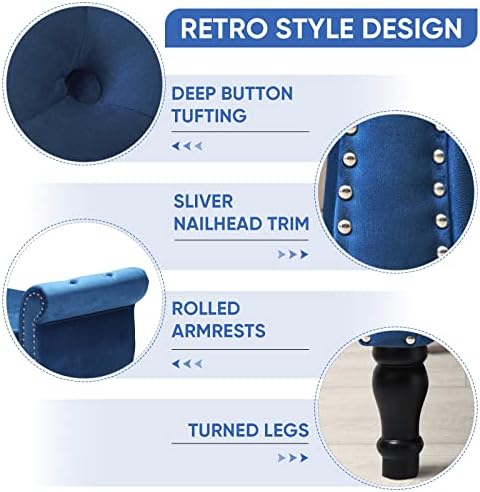 Velvet Ottoman Bench with Toss Pillow (Blue) L551