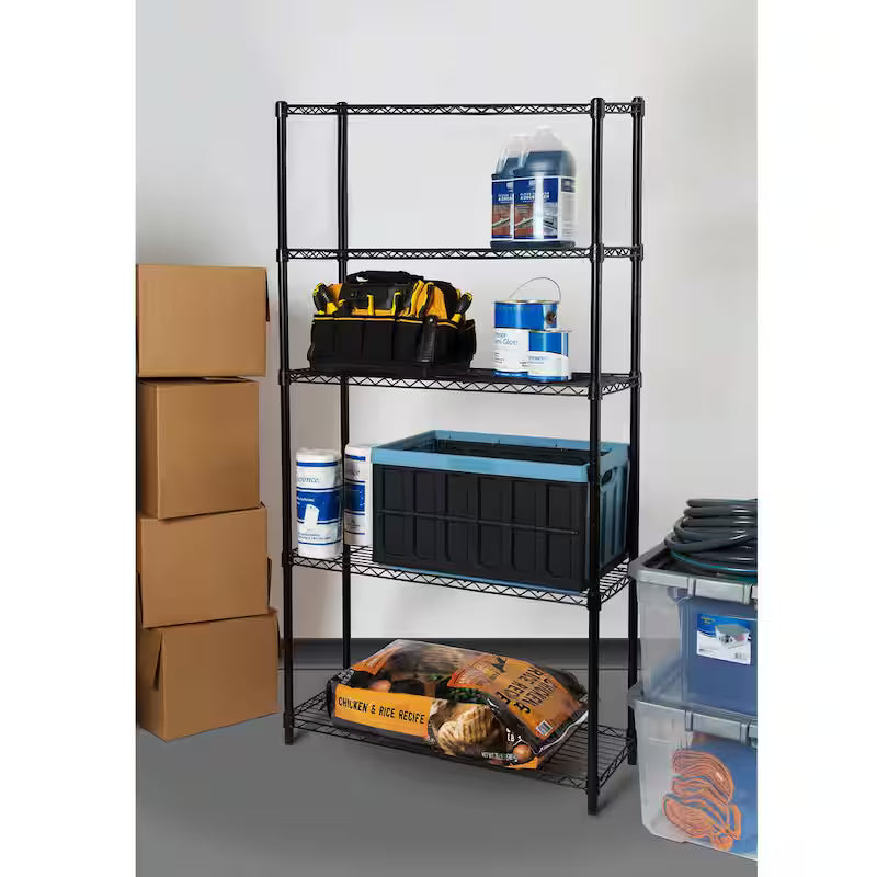 5-Tier Steel Wire Shelving System in Black N659