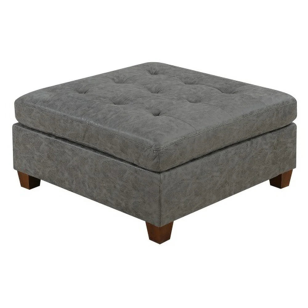 Antique Grey Tufted Leatherette Ottoman D91079