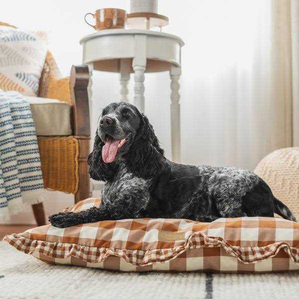 Brown Gingham Print Envelope Dog Bed W331