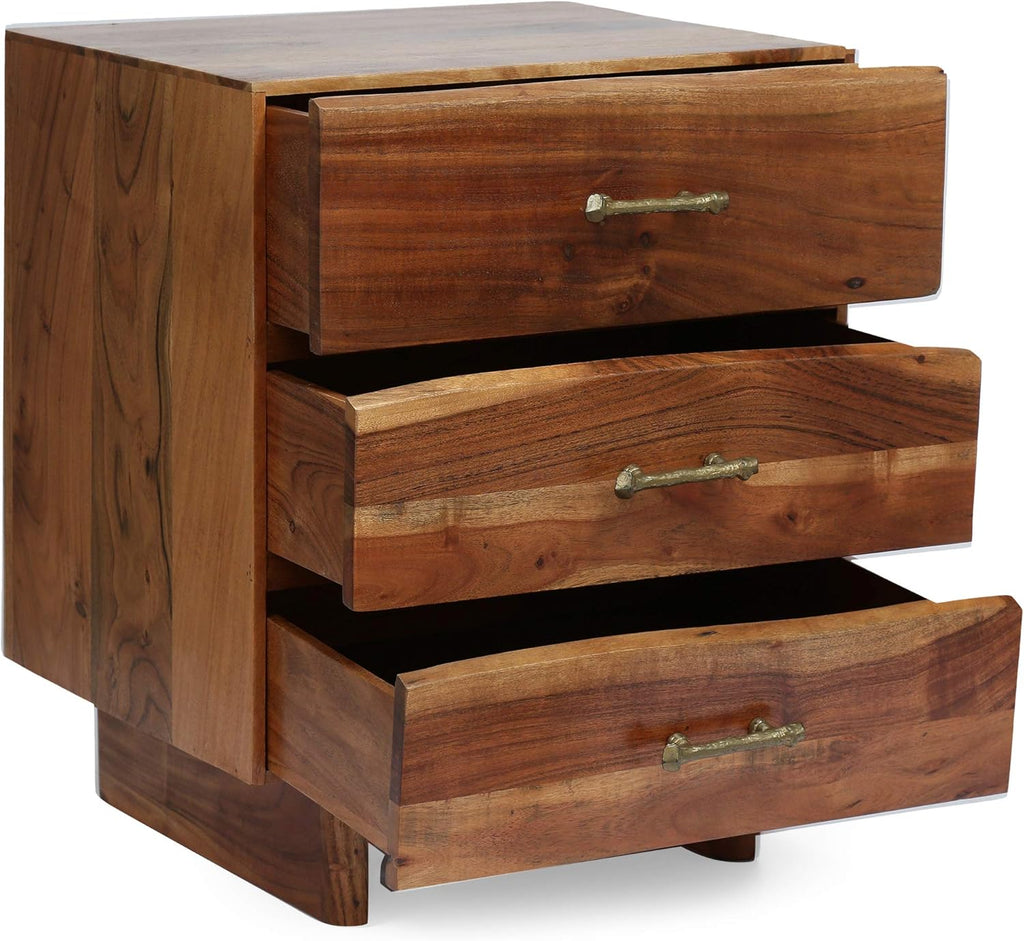 Dark Natural Acacia Wood 3 Drawer Nightstand Q3539