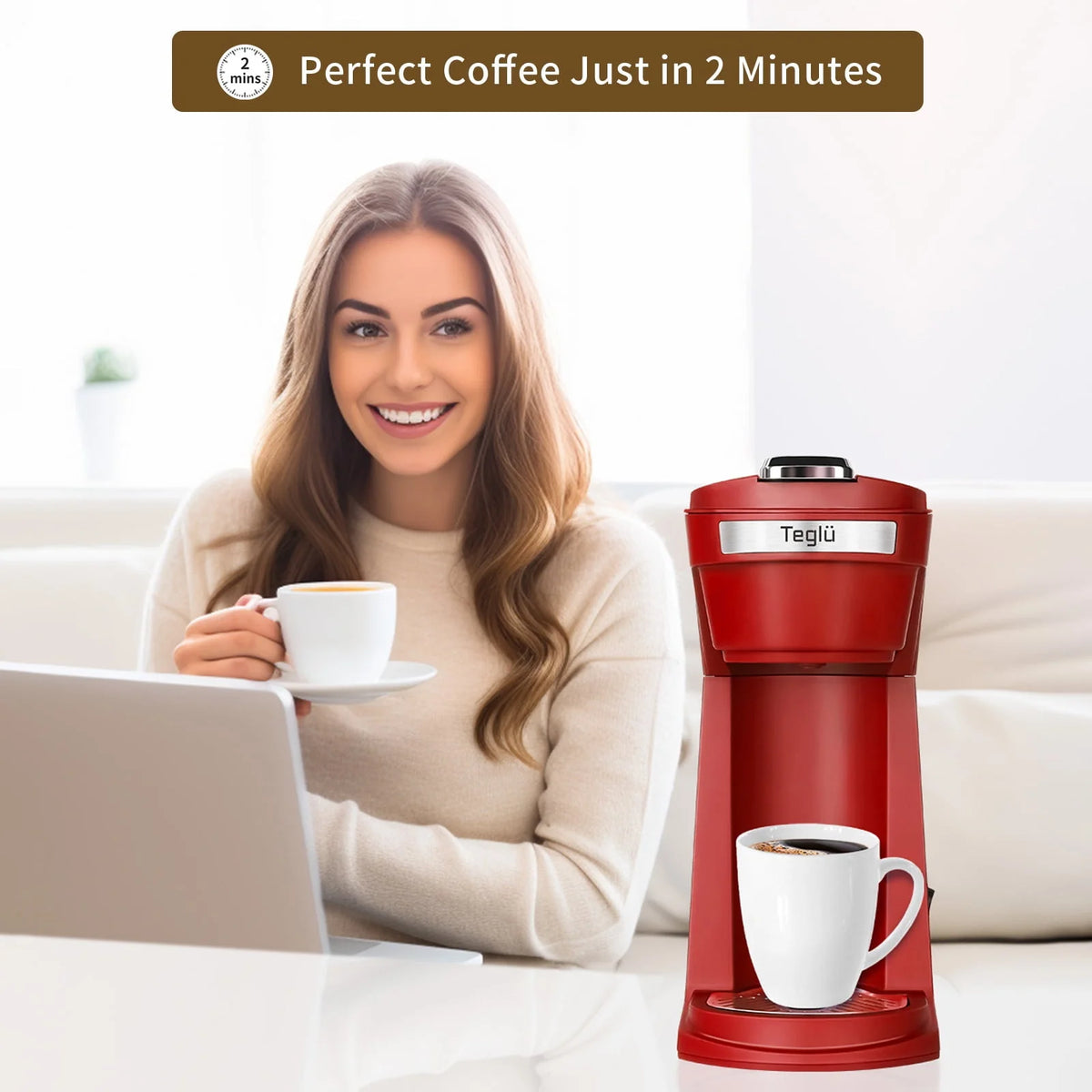 2 in 1 Single Serve Coffee Maker with Reusable Filters, Red D890646
