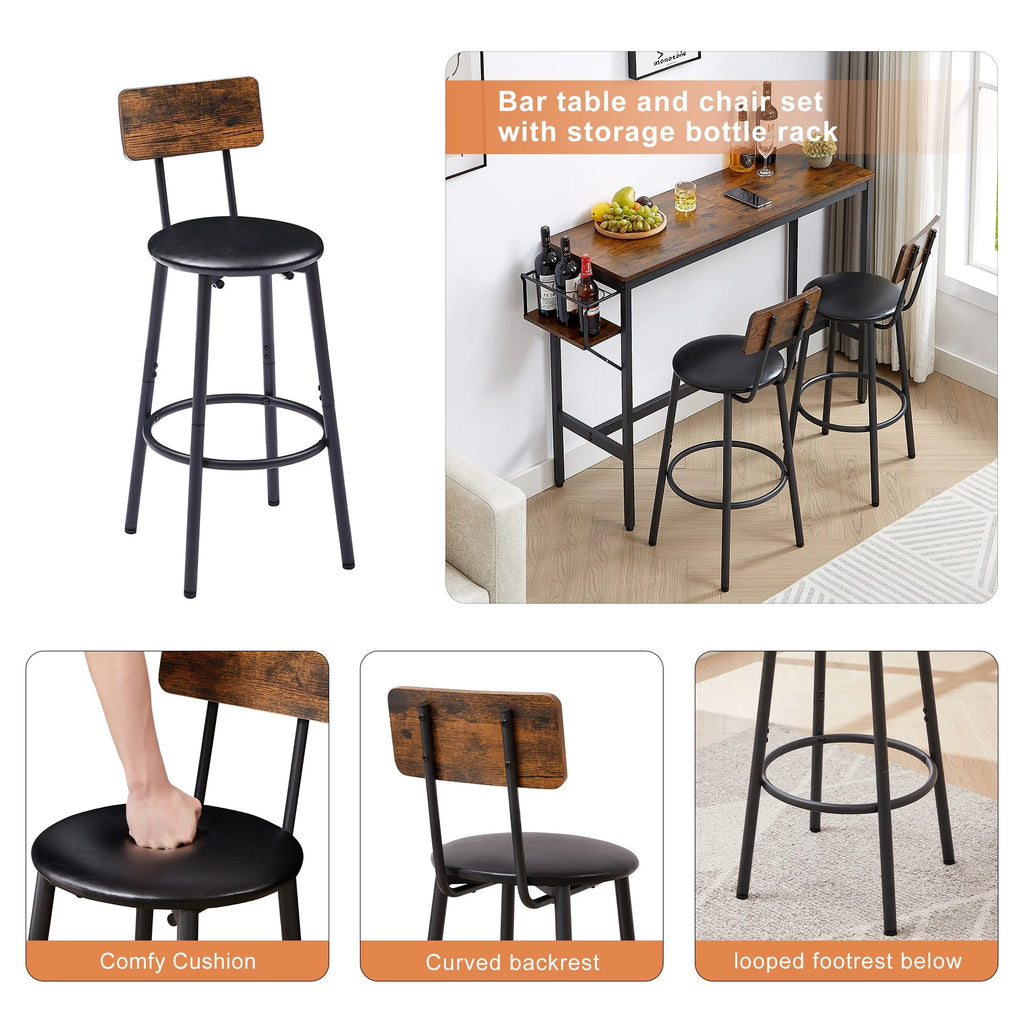 Rustic 3-Piece Dining Table Set with 2 Stools Y80075