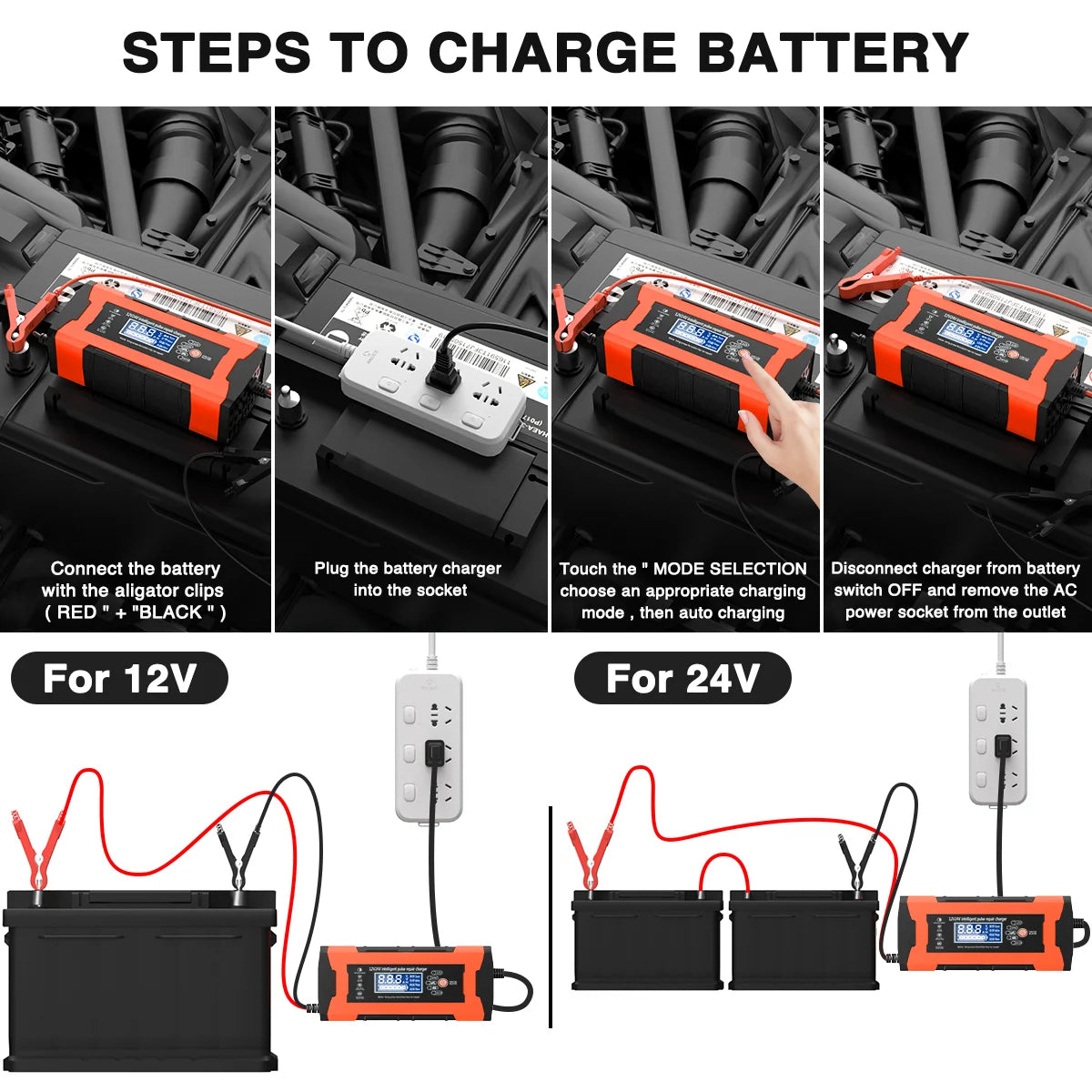12V/10A 24V/5A Car Battery Charger with LCD Display B455