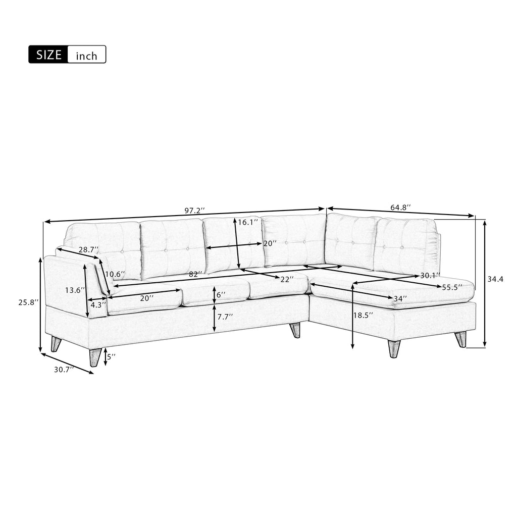 L-Shape Sectional Sofa with Chaise Lounge Gray M168