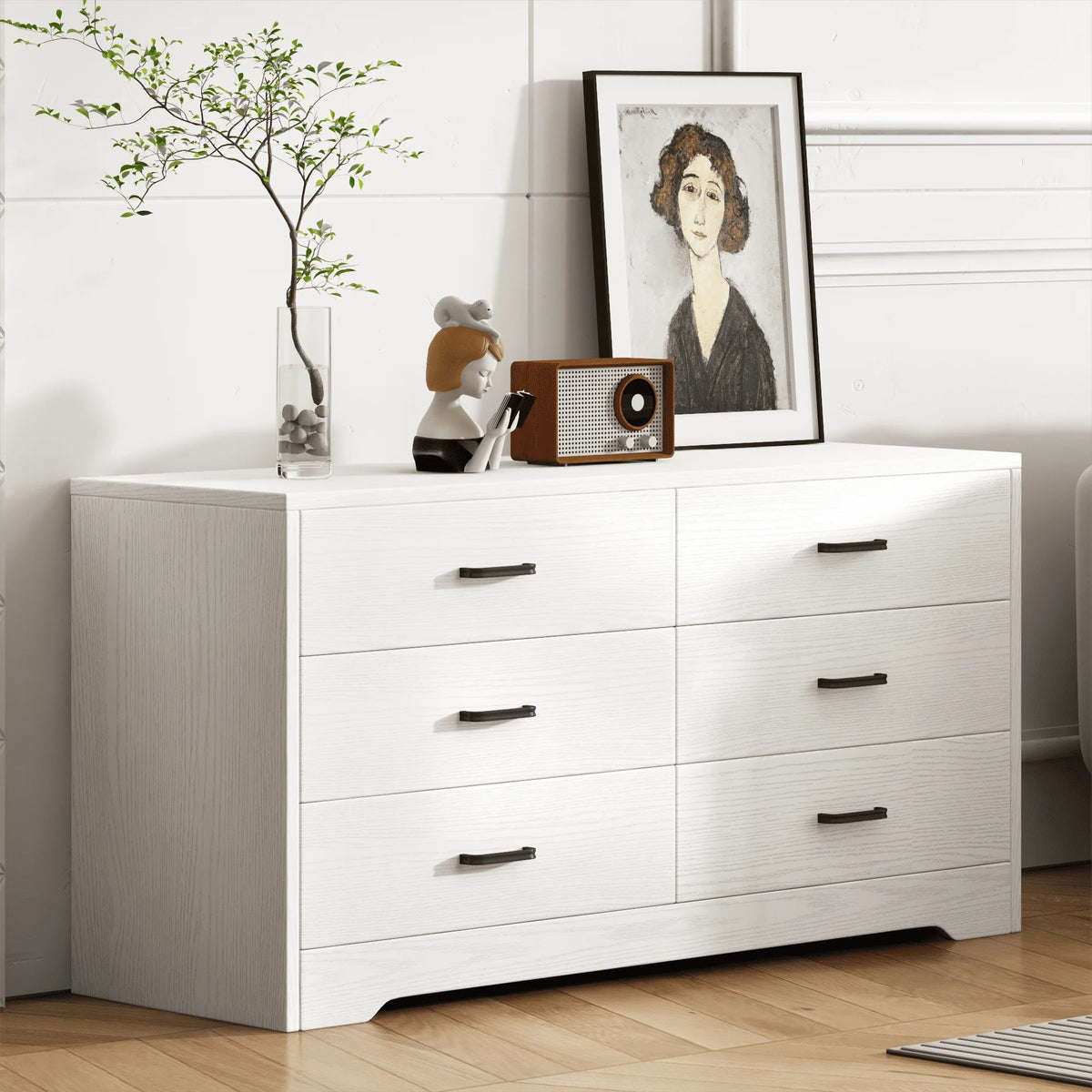 White 6 Drawer Rustic Wood Dresser C5280