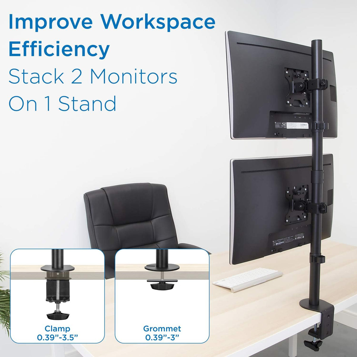 Vertical Dual Monitor Mount, Stacked Desk Stand, Fits 19-32 Inches, VESA 75 100 Y82070