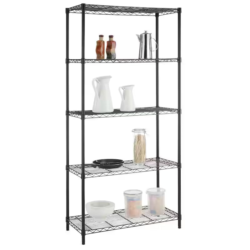 5-Tier Steel Wire Shelving Unit in Black H302349