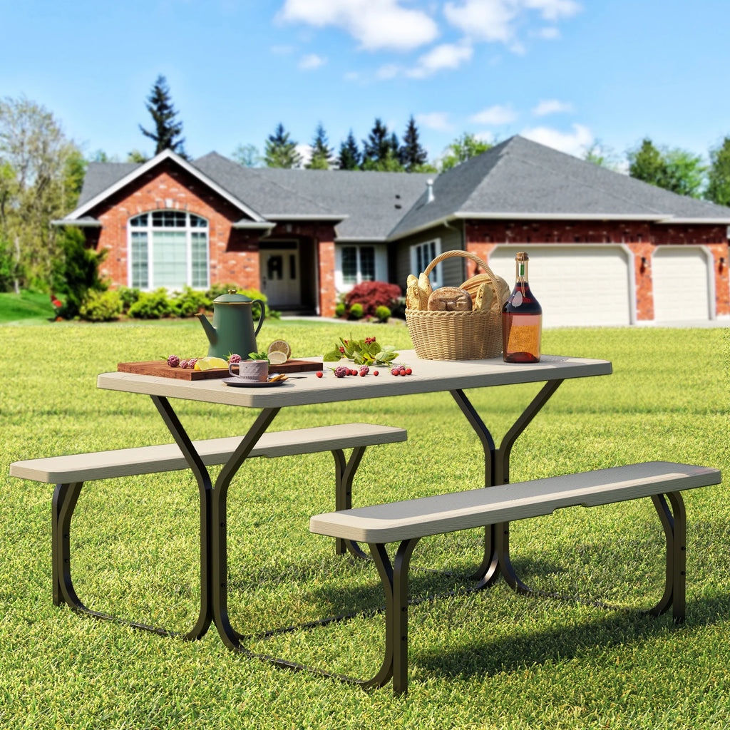 6 ft Picnic Table Bench Set with Umbrella Hole P79387