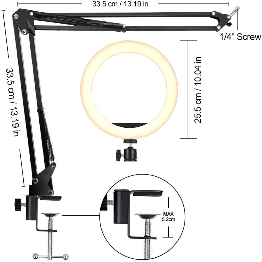 LED Video Conference Lighting with Clamp Scissor Arm Stand, 5600K USB Studio Light Kit D3828