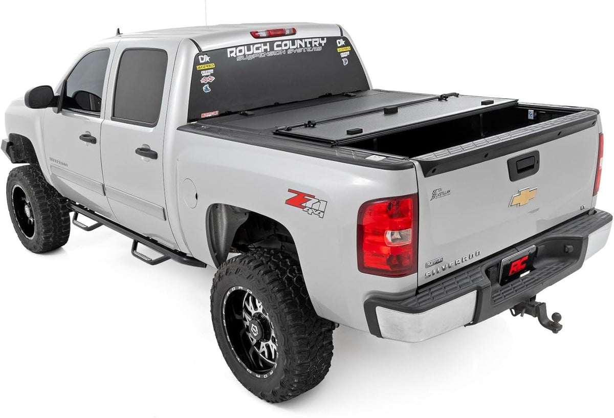 Hard Tri-Fold Flip Up Truck Bed Tonneau Cover for 5'9 Bed w/Rail Caps F725