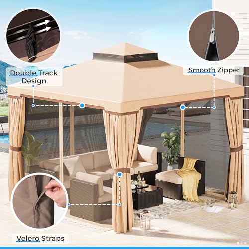 10 x 10 FT Outdoor Gazebo with Vented Soft Canopy and Mosquito Netting H188173