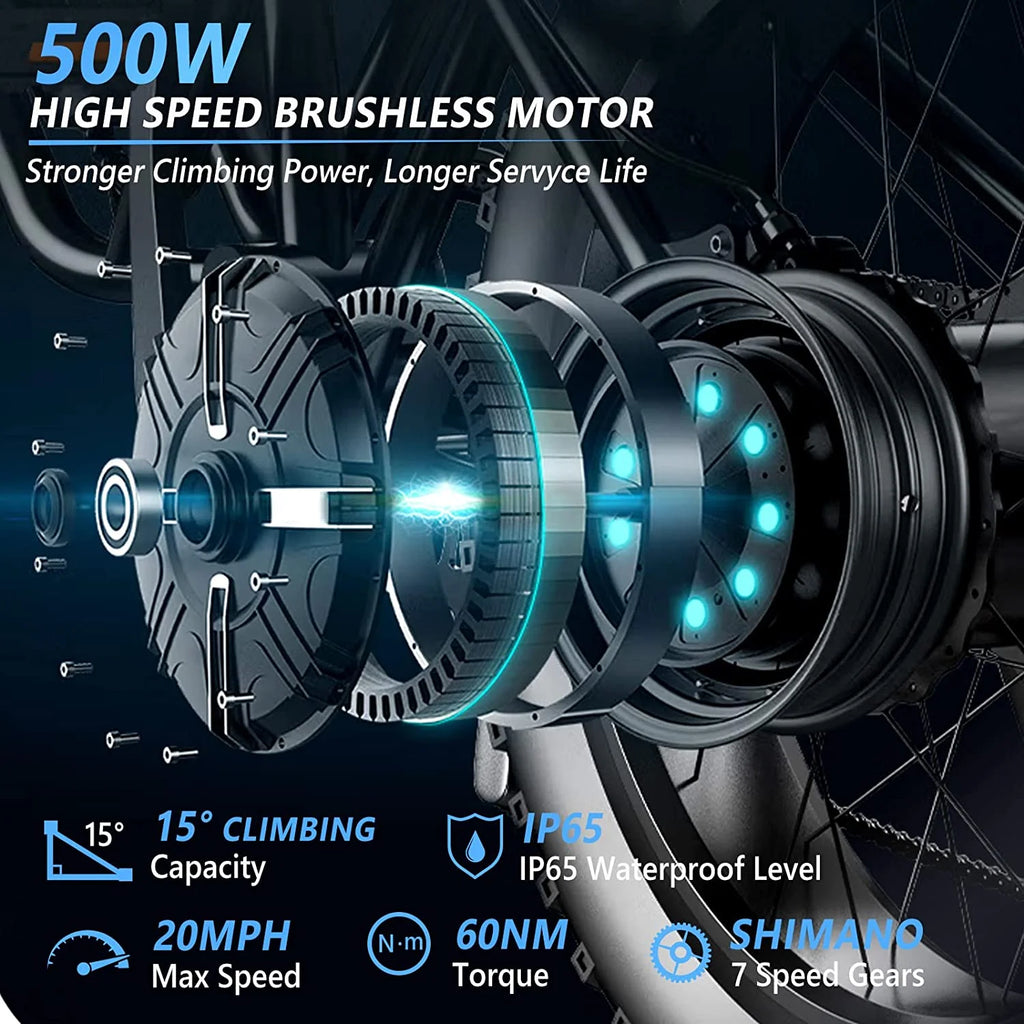 26" Fat Tire Electric Mountain Bike 500W 48V 13AH Removable Battery Shimano 7 Speed I377370