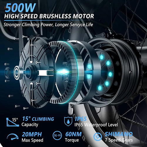 26" Fat Tire Electric Mountain Bike 500W 48V 13AH Removable Battery Shimano 7 Speed I377370