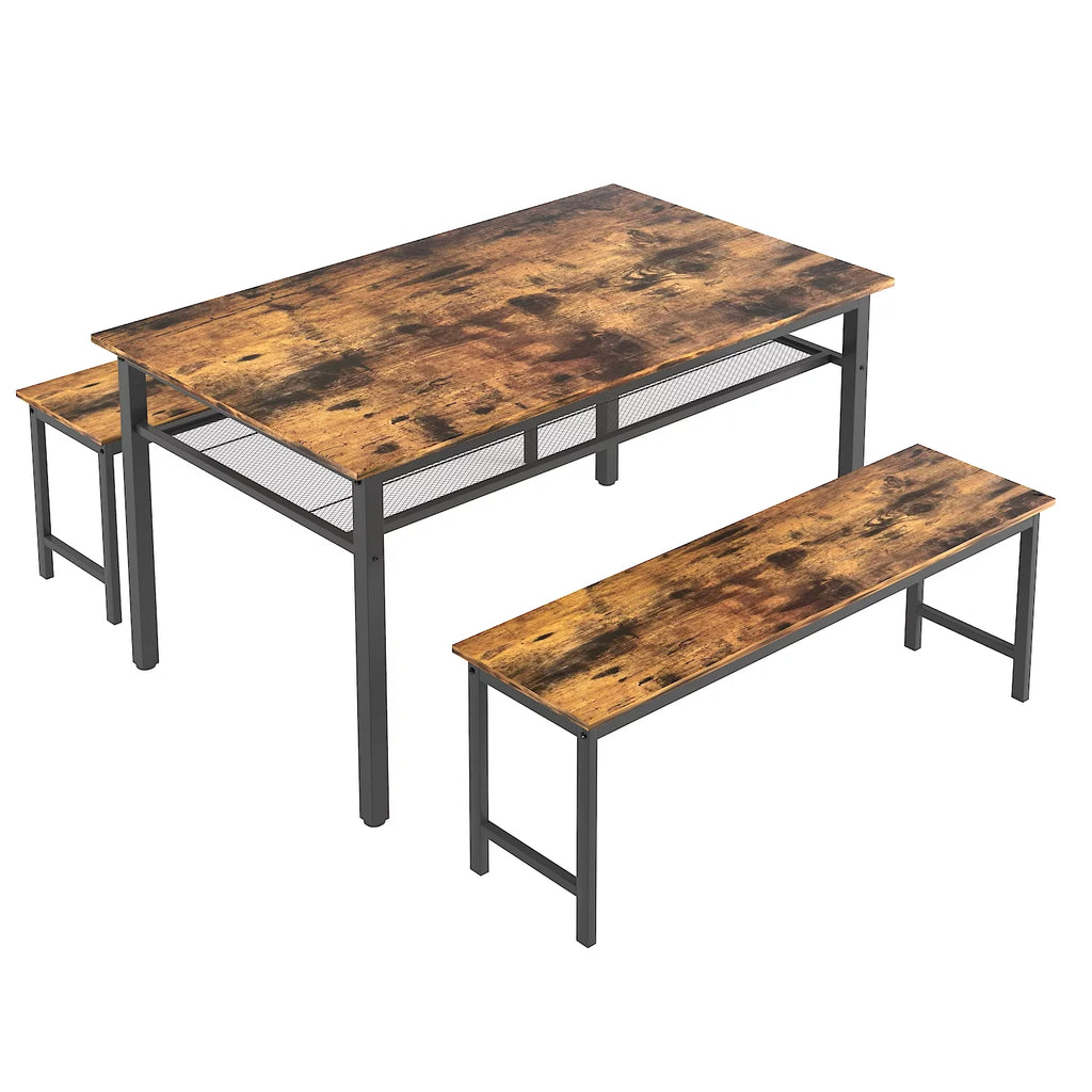 3 Piece Dining Table Set with 2 Benches A84797