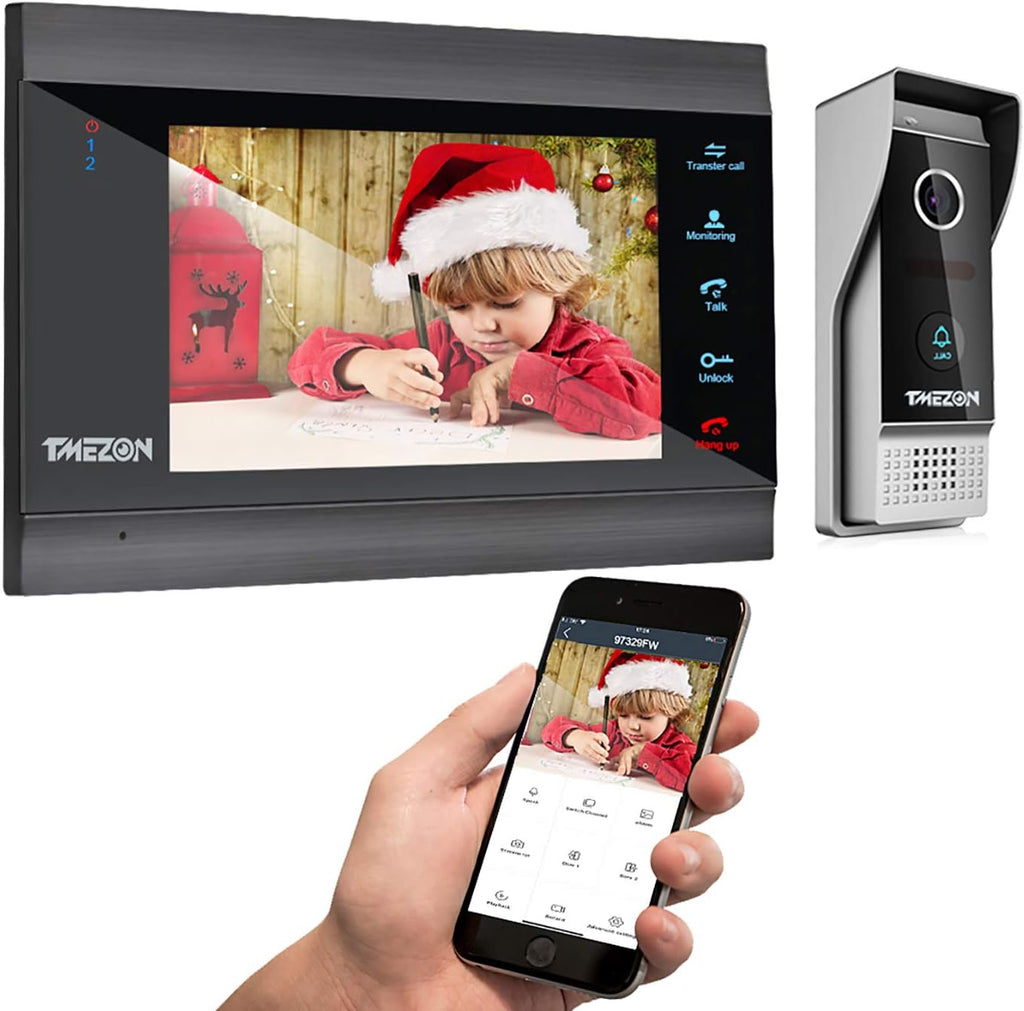 Wireless WIFI Video Door Phone IP Doorbell Intercom System with Camera 4 Wire 7 Inch Entry with 1x1080P Wired Camera Night Vision T99056