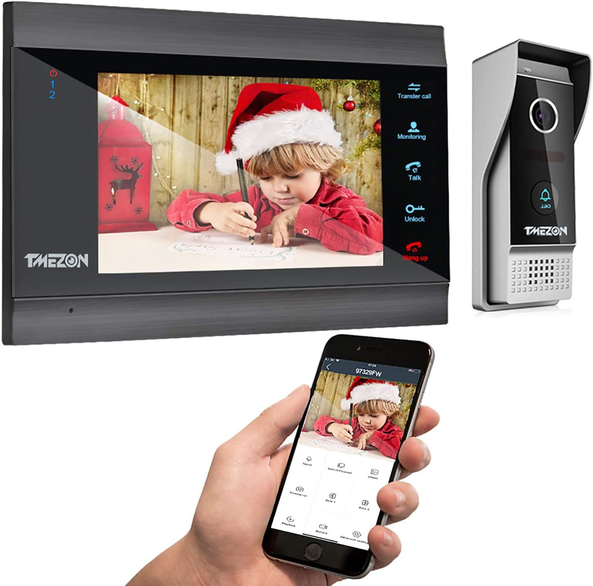 Wireless WIFI Video Door Phone IP Doorbell Intercom System with Camera 4 Wire 7 Inch Entry with 1x1080P Wired Camera Night Vision T99056
