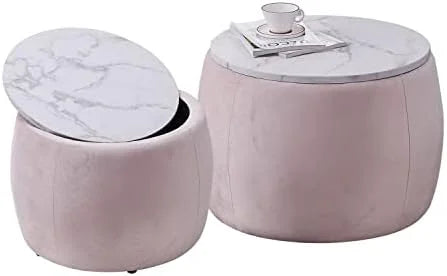 Set of 2 Round Nesting Ottoman with Lid H958301