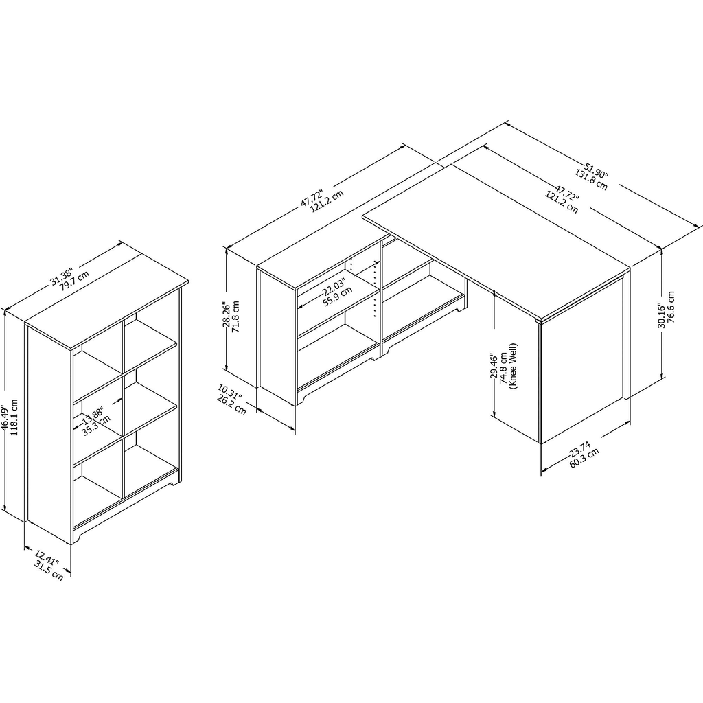 Espresso Oak 3 Position Sit to Stand Corner Bookshelf Desk with 6 Cube Organizer X47741